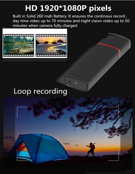 Lighter Hidden Spy Camera HD 1080P - Lighter USB DVR Nanny Cam with Night Vision