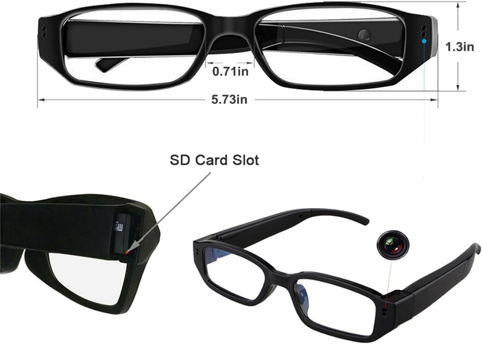 Glasses pinhole camera, 1080P HD camera, hidden camera, supports memory card and night vision function