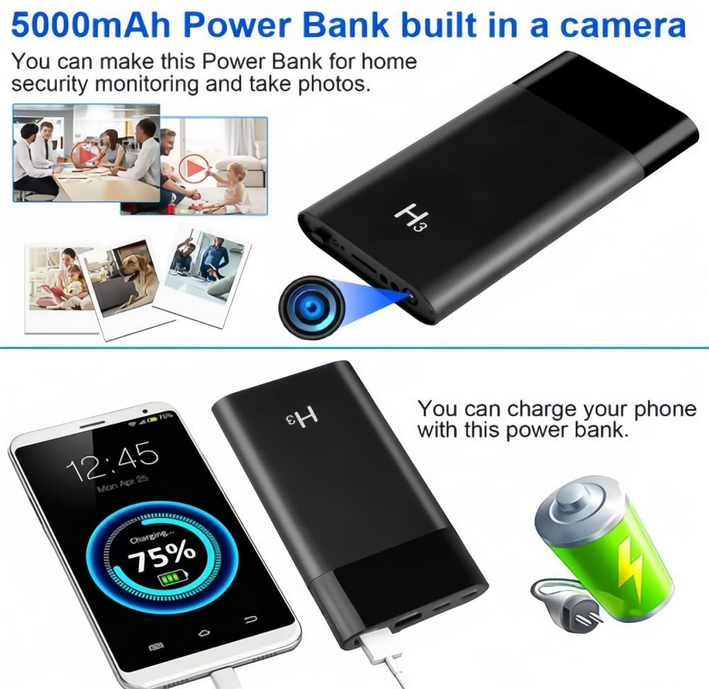H3 1080P Power Bank Hidden Camera with Night Vision and Memory Card Support