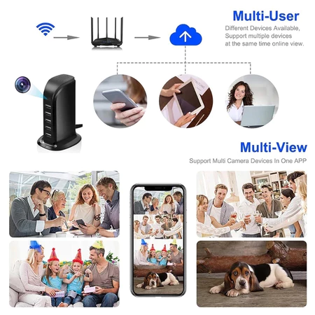 USB HUB WIFI camera, hidden camera, pinhole camera, 1080P HD camera, with night vision/motion detection function, supports memory card and mobile phone APP remote monitoring