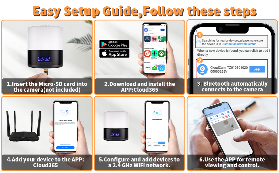 Bluetooth Speaker + Night Light + Clock Spy Camera Hidden WIFI Camera, 1080p Nanny Camera with 180° Rotating Lens, Night Vision, Motion Detection, Mobile App and Memory Card Support