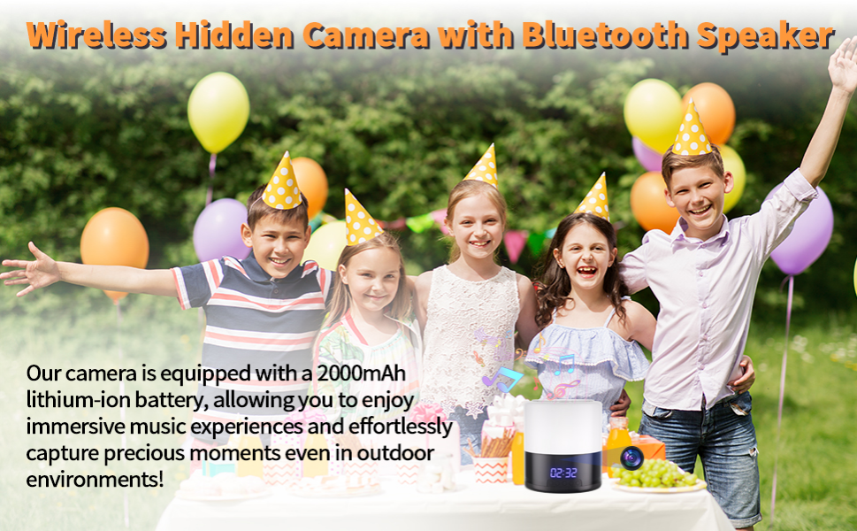 Bluetooth Speaker + Night Light + Clock Spy Camera Hidden WIFI Camera, 1080p Nanny Camera with 180° Rotating Lens, Night Vision, Motion Detection, Mobile App and Memory Card Support