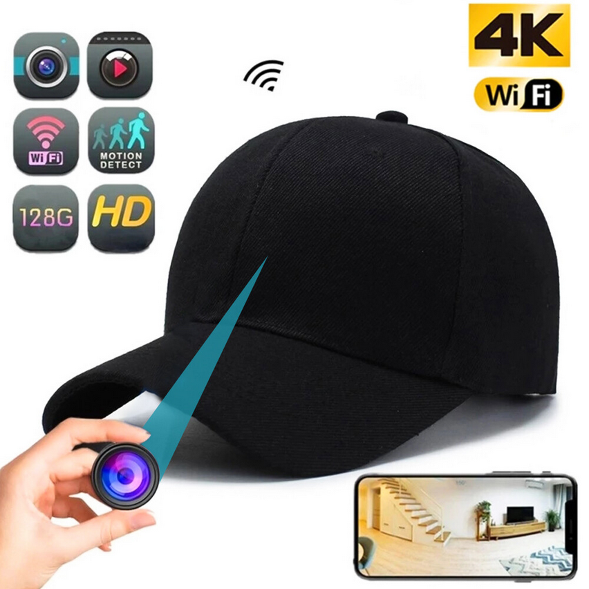 Hat hidden camera, WIFI camera, 1080P HD camera, with night vision/motion detection, supports memory card and mobile phone APP remote monitoring camera