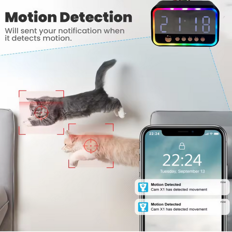 4K alarm clock + Bluetooth speaker + hidden camera, Wi-Fi connection, with night vision, supports mobile APP