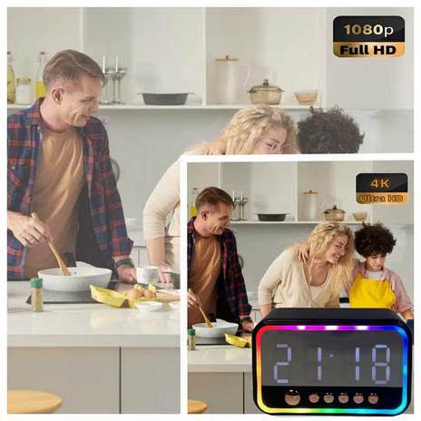 4K alarm clock + Bluetooth speaker + hidden camera, Wi-Fi connection, with night vision, supports mobile APP