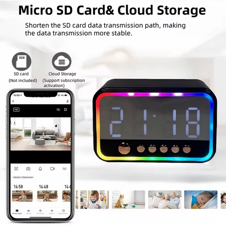 4K alarm clock + Bluetooth speaker + hidden camera, Wi-Fi connection, with night vision, supports mobile APP