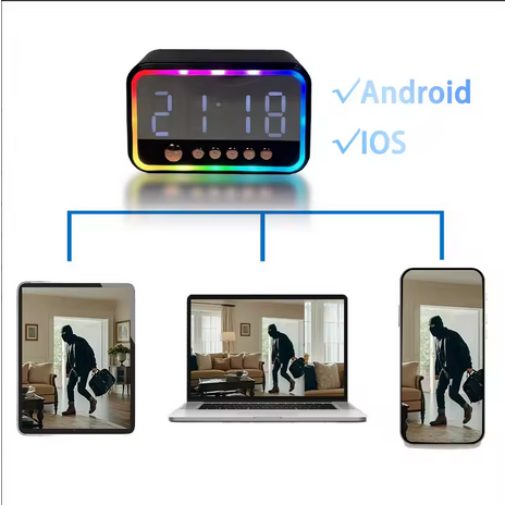 4K alarm clock + Bluetooth speaker + hidden camera, Wi-Fi connection, with night vision, supports mobile APP
