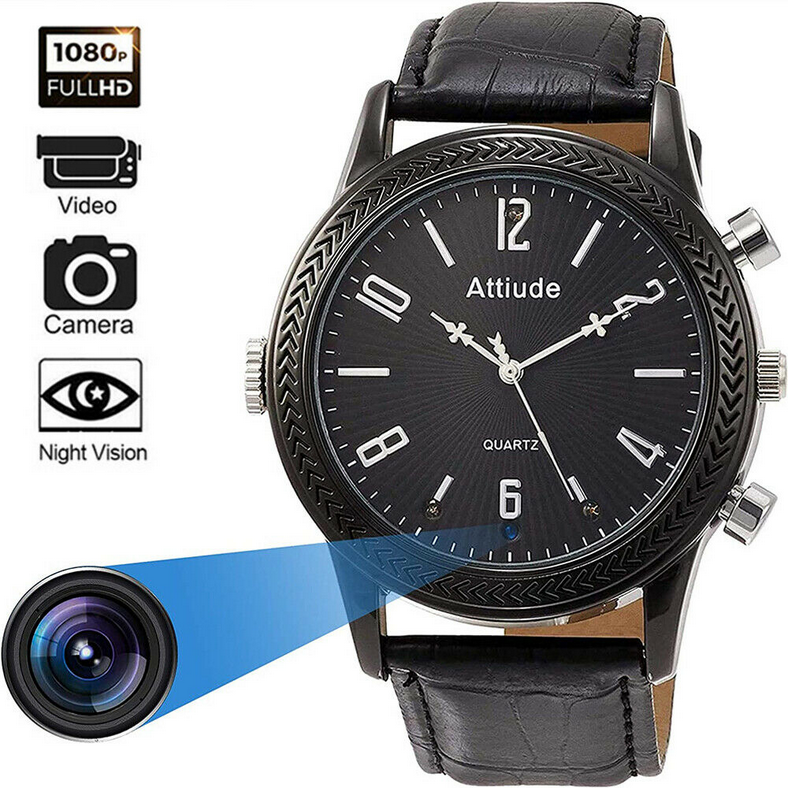 Spy Watch Camera, Spy Watches Hidden Camera with IR Night Vision Capable of Recording Video and Audio, Mini Hidden Spy Camera 32G Build-in Memory, Mini Body Cam with Time Display