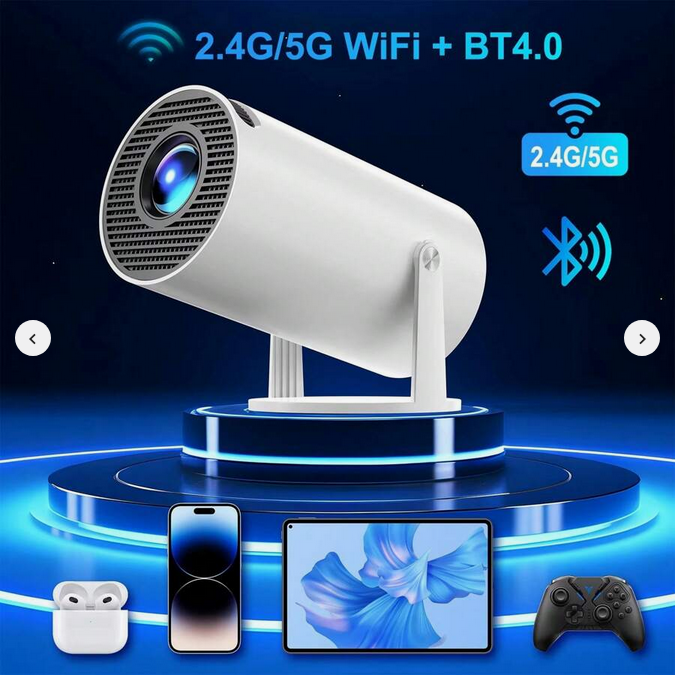 HY300 Pro Smart Android 11 Mini Projector | 4K/1080P Support, WiFi 6 And BT 5.0 Portable Home Theatre With Auto Level Correction, Outdoor Movie Projector