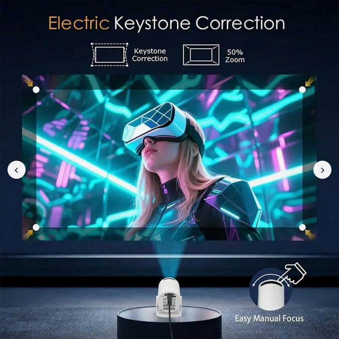 HY300 Pro Smart Android 11 Mini Projector | 4K/1080P Support, WiFi 6 And BT 5.0 Portable Home Theatre With Auto Level Correction, Outdoor Movie Projector