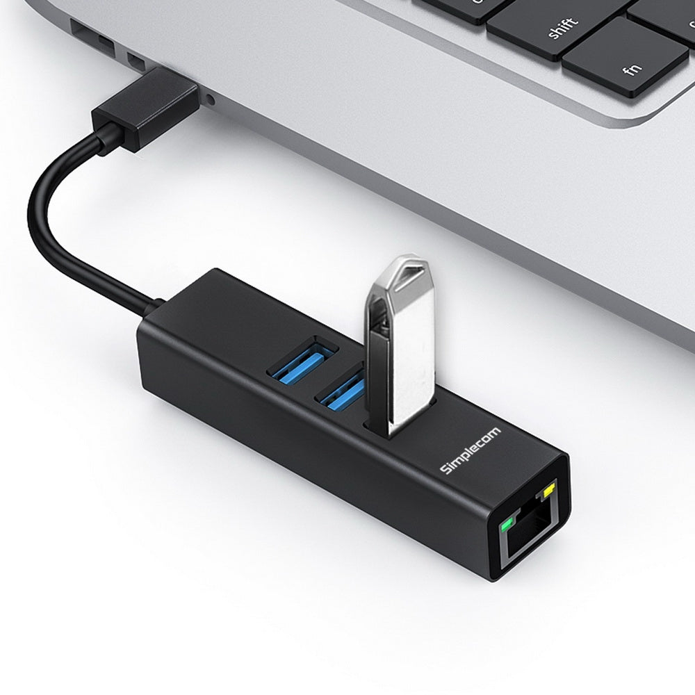NNEDSZ CHN421 Aluminium USB-C to 3 Port USB HUB with Gigabit Ethernet Adapter Black-2