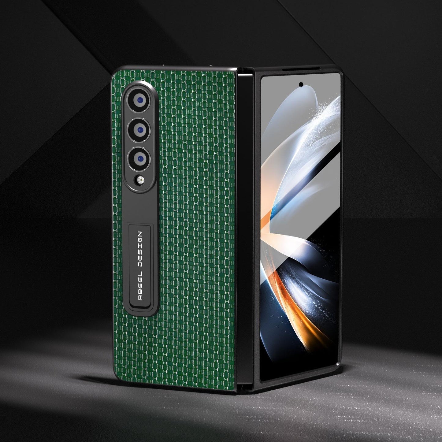 NNEDSZ Premium Leather Phone Case With Holder For Samsung Galaxy Z Fold 4 / 5G - Luxury Design - Black-2