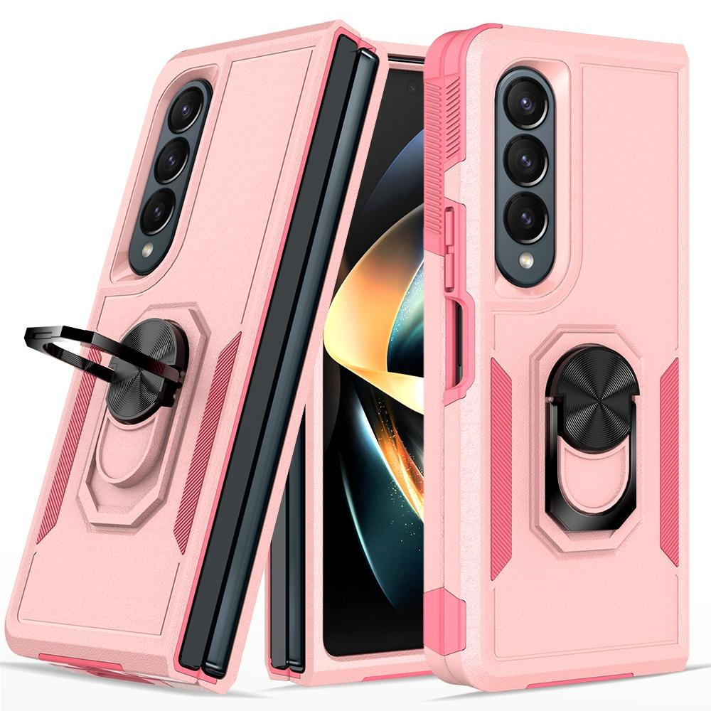 NNEDSZ Galaxy Z Fold 4 Tpu Shockproof Case With Ring - 2 In 1 Design - Pink-0